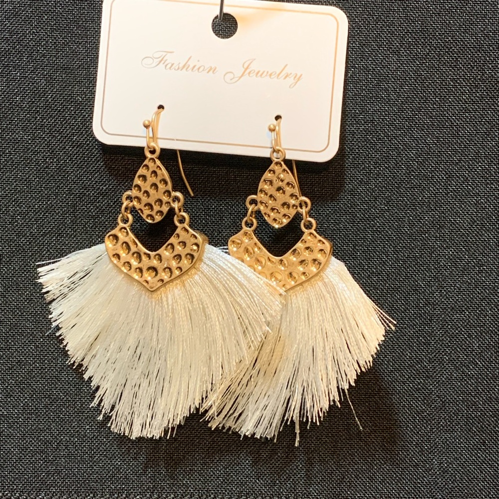 Bohemian Ivory Thread Tassel Drop Earrings